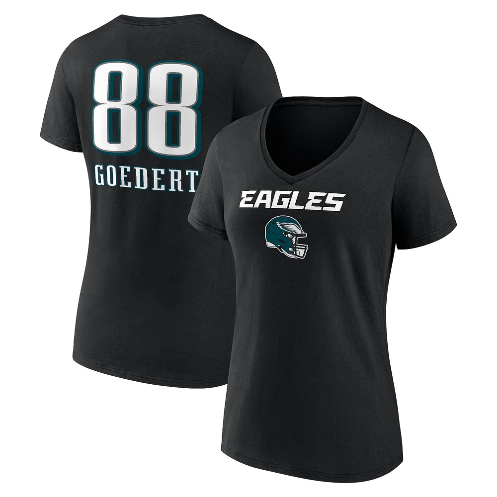 Women's Dallas Goedert Black Philadelphia Eagles Wordmark Player Name & Number V-Neck T-Shirt