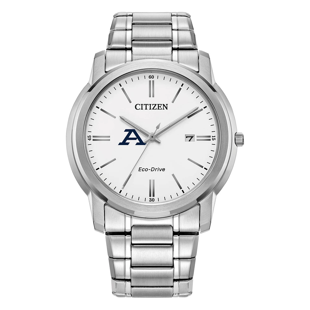 Men's Citizen Watch Silver Akron Zips Eco-Drive White Dial Stainless Steel Watch