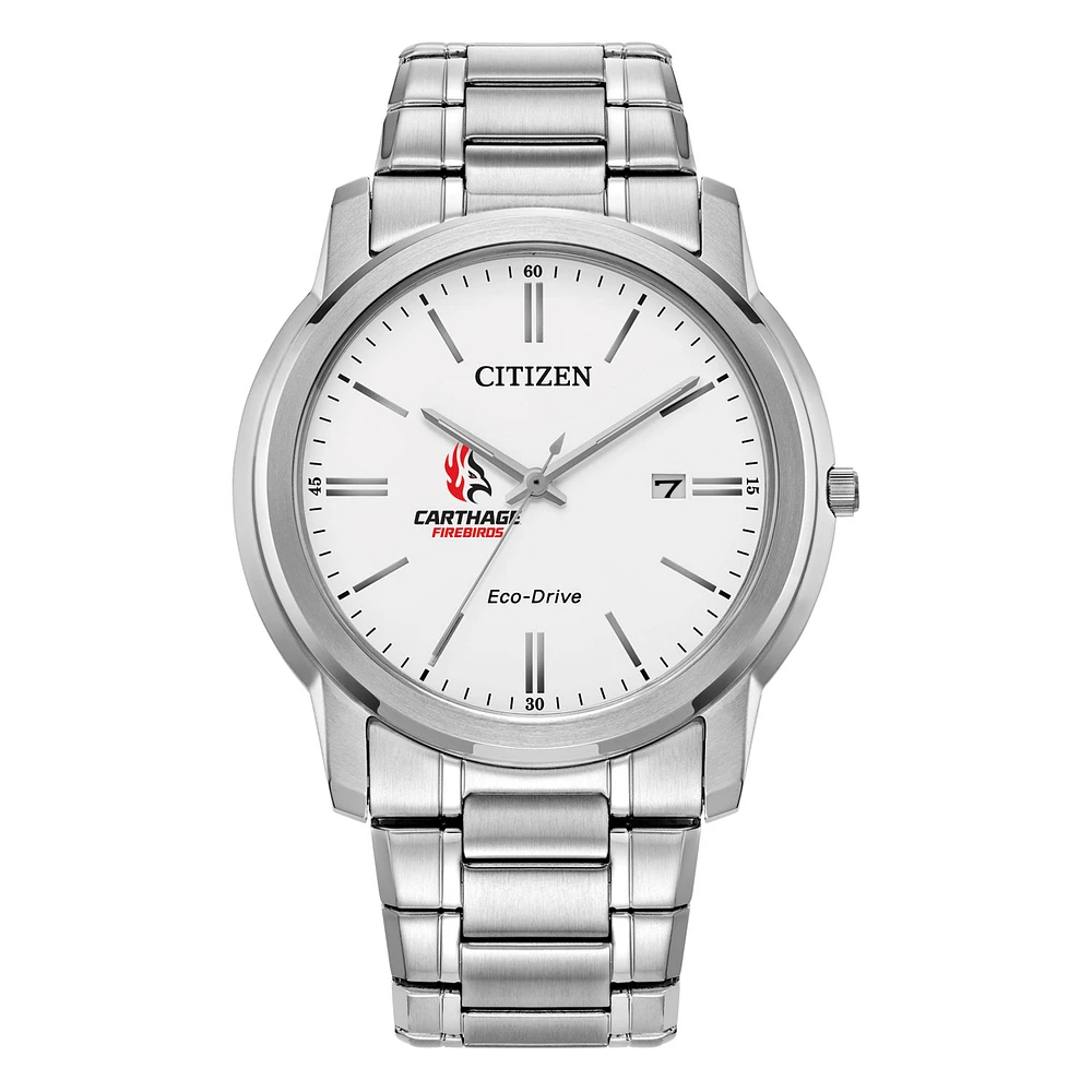 Men's Citizen Watch Silver Carthage Firebirds Eco-Drive White Dial Stainless Steel Watch