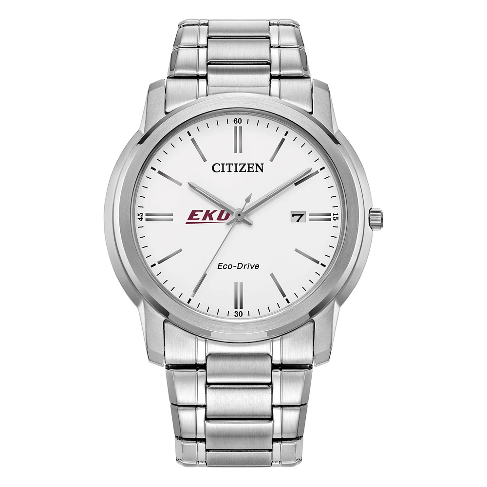 Men's Citizen Watch Silver Eastern Kentucky Colonels Eco-Drive White Dial Stainless Steel Watch