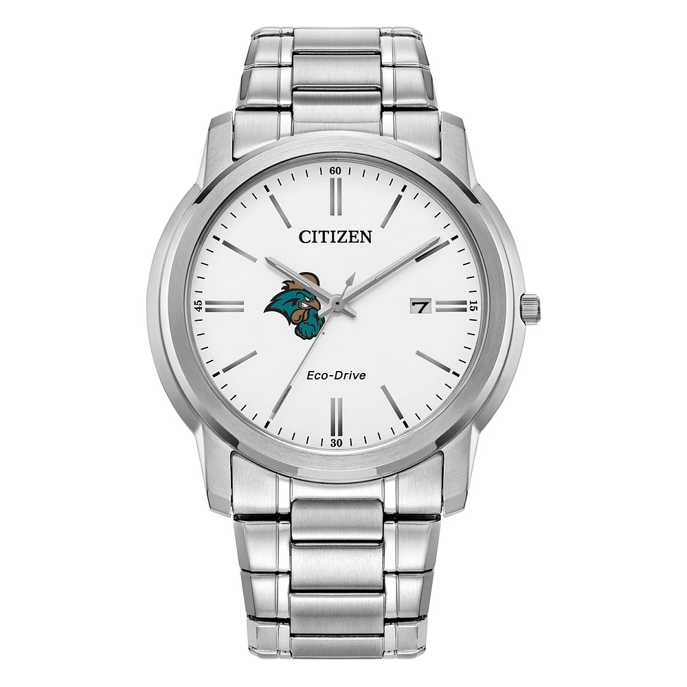 Men's Citizen Watch Silver Coastal Carolina Chanticleers Eco-Drive White Dial Stainless Steel Watch