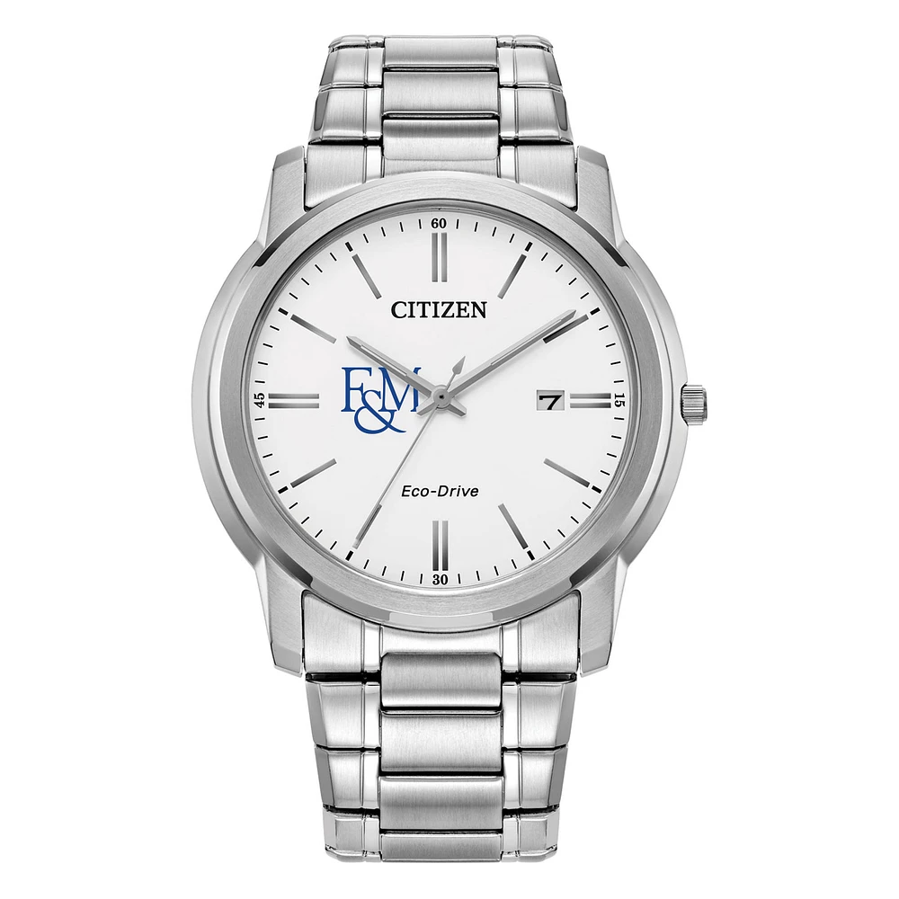 Men's Citizen Watch Silver Franklin & Marshall Diplomats Eco-Drive White Dial Stainless Steel Watch