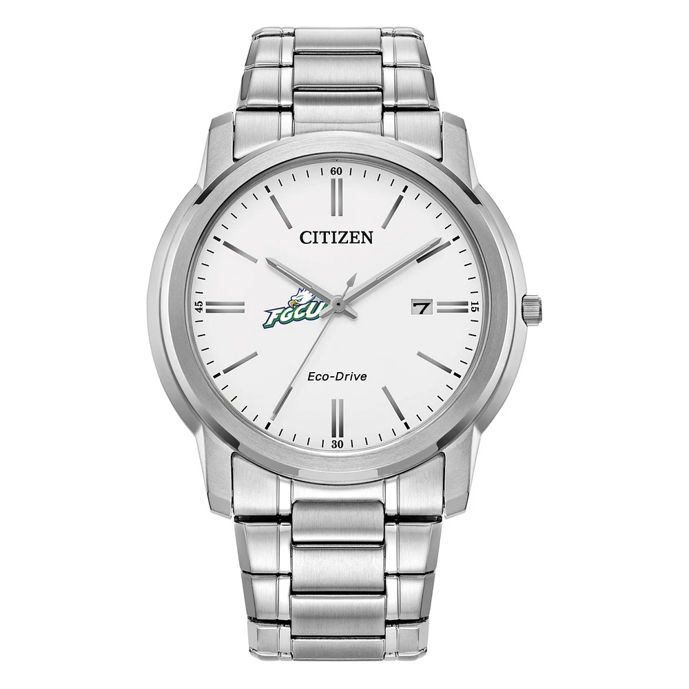 Men's Citizen Watch Silver Florida Gulf Coast Eagles Eco-Drive White Dial Stainless Steel Watch
