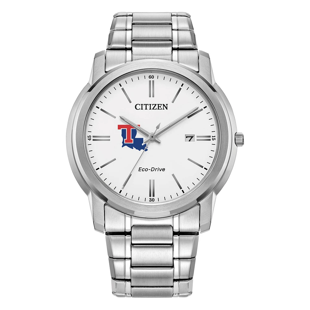 Men's Citizen Watch Silver Louisiana Tech Bulldogs Eco-Drive White Dial Stainless Steel Watch