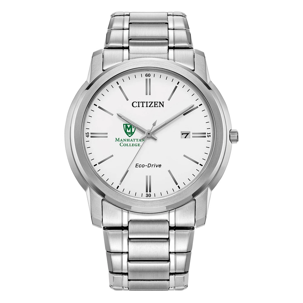 Men's Citizen Watch Silver Manhattan Jaspers Eco-Drive White Dial Stainless Steel Watch