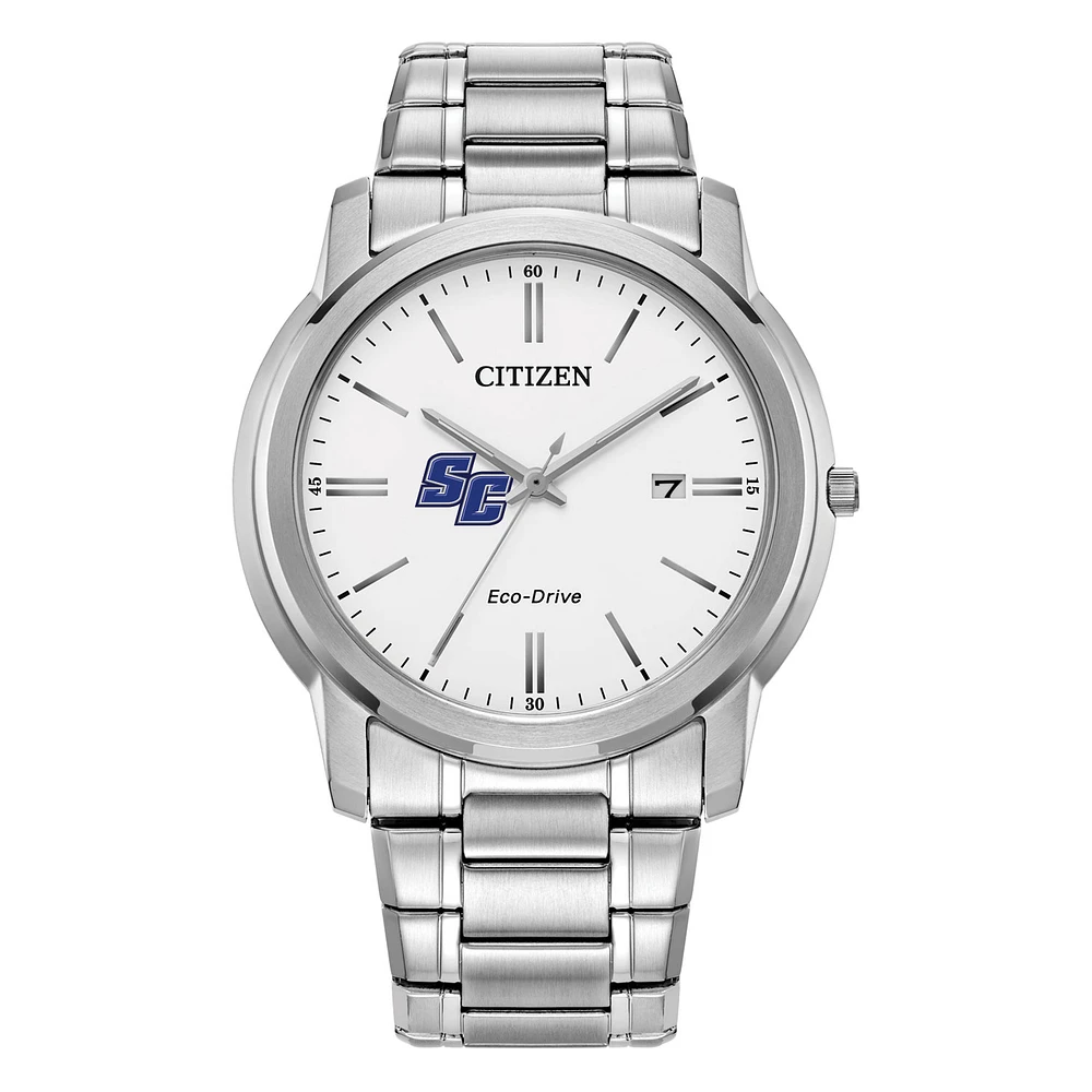 Men's Citizen Watch Silver Southern Connecticut State Owls Eco-Drive White Dial Stainless Steel Watch