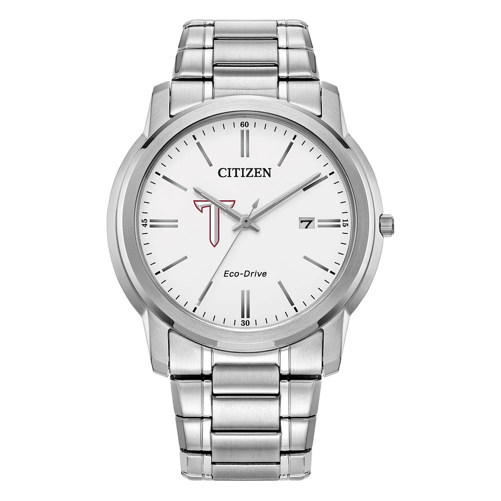Men's Citizen Watch Silver Troy University Trojans Eco-Drive White Dial Stainless Steel Watch