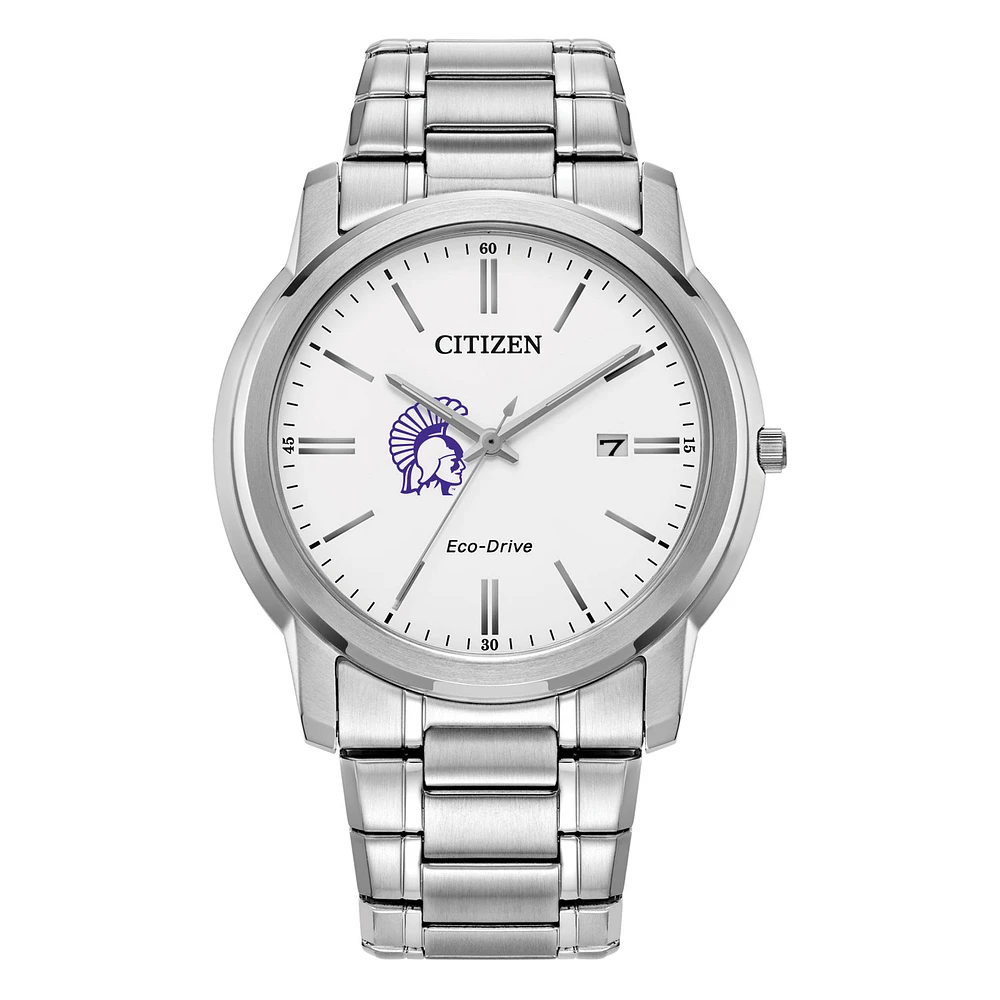 Men's Citizen Watch Silver Winona State Warriors Eco-Drive White Dial Stainless Steel Watch