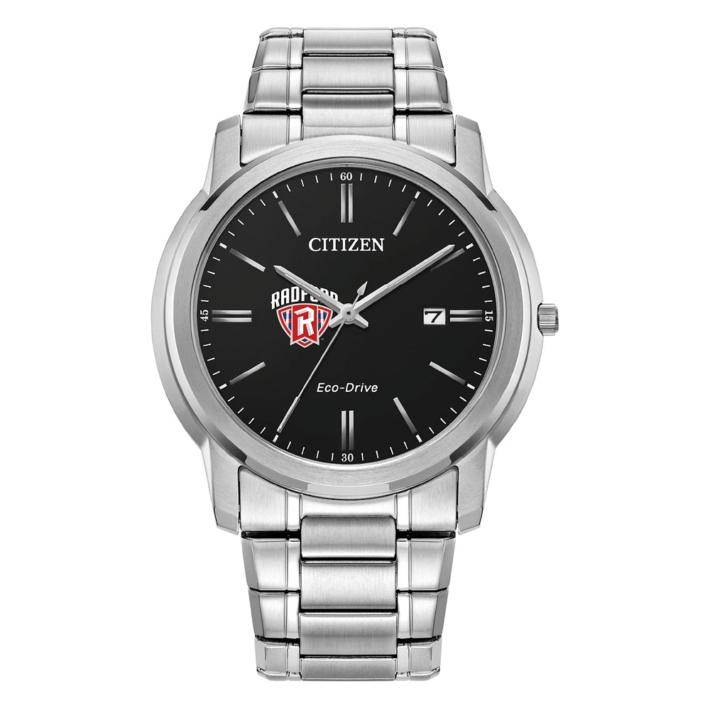 Men's Citizen Watch Silver Radford Highlanders Eco-Drive Black Dial Stainless Steel Watch