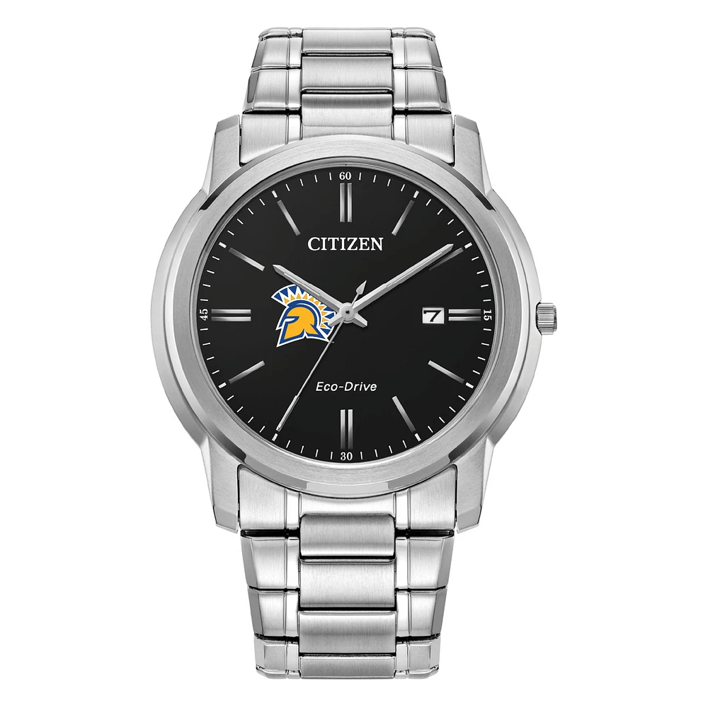 Men's Citizen Watch Silver San Jose State Spartans Eco-Drive Black Dial Stainless Steel Watch