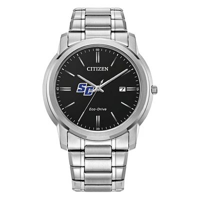 Men's Citizen Watch Silver Southern Connecticut State Owls Eco-Drive Black Dial Stainless Steel Watch