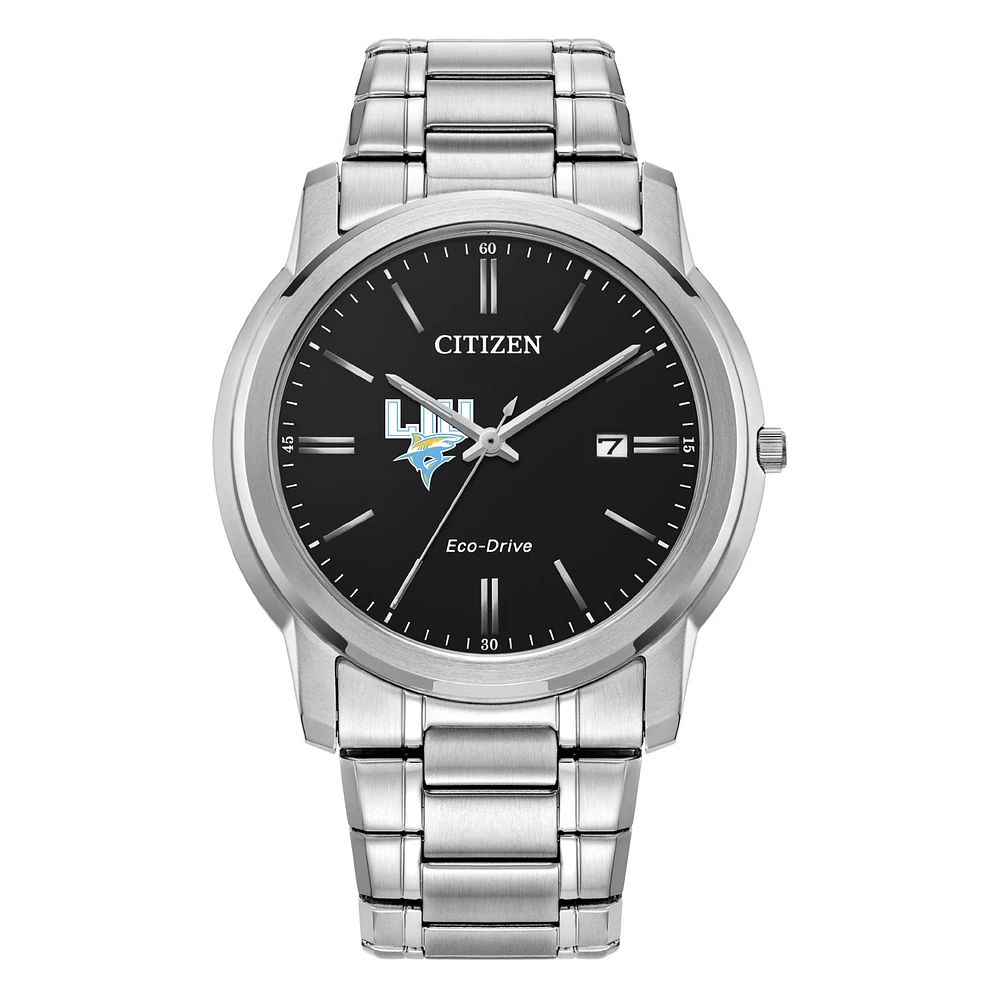 Men's Citizen Watch Silver LIU Sharks Eco-Drive Black Dial Stainless Steel Watch
