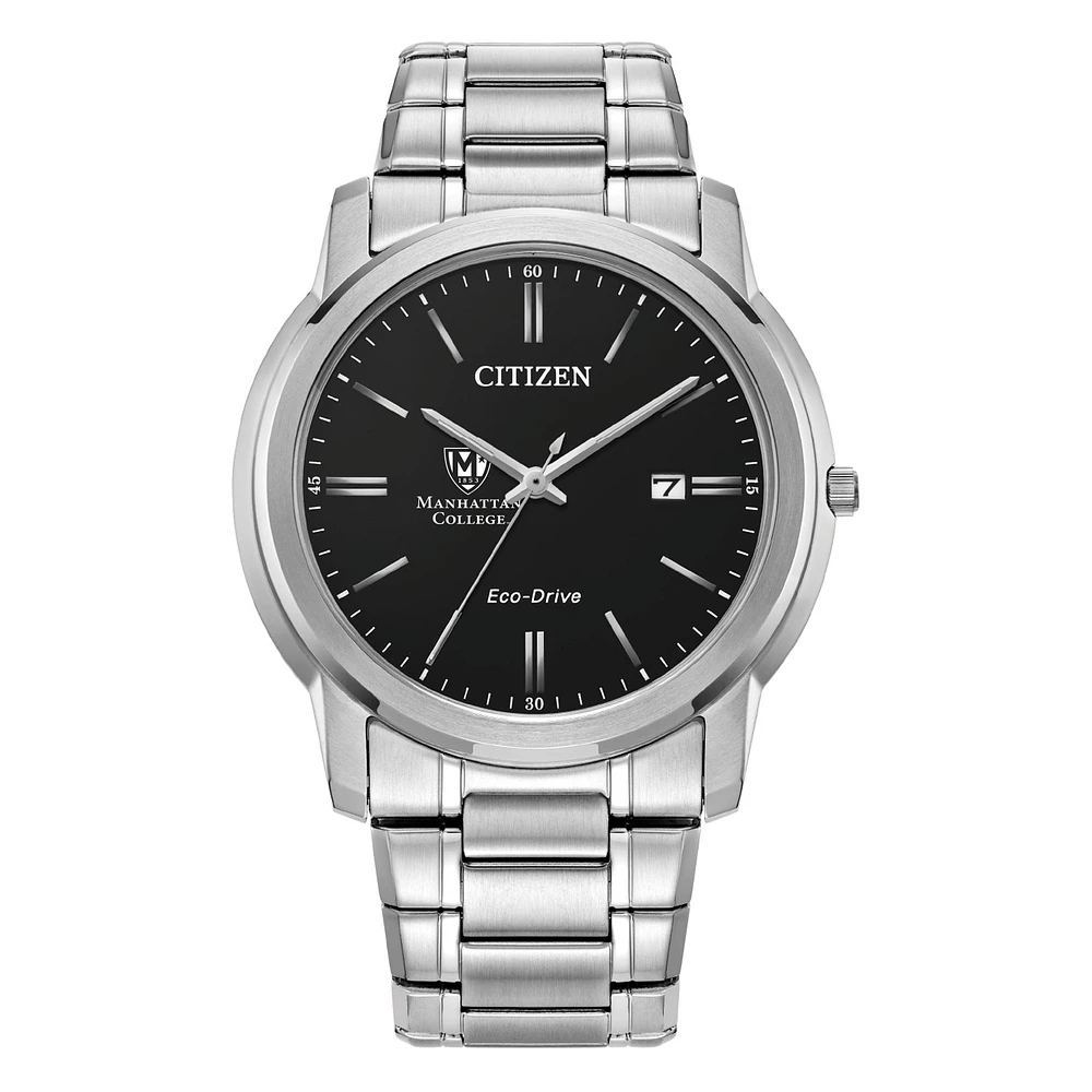 Men's Citizen Watch Silver Manhattan Jaspers Eco-Drive Black Dial Stainless Steel Watch