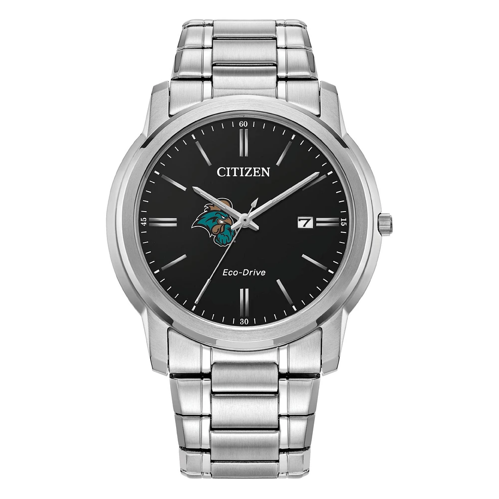 Men's Citizen Watch Silver Coastal Carolina Chanticleers Eco-Drive Black Dial Stainless Steel Watch