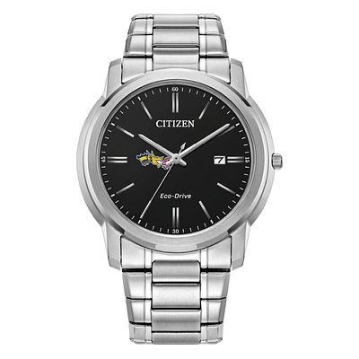 Men's Citizen Watch  Silver Drexel Dragons Eco-Drive Black Dial Stainless Steel Watch