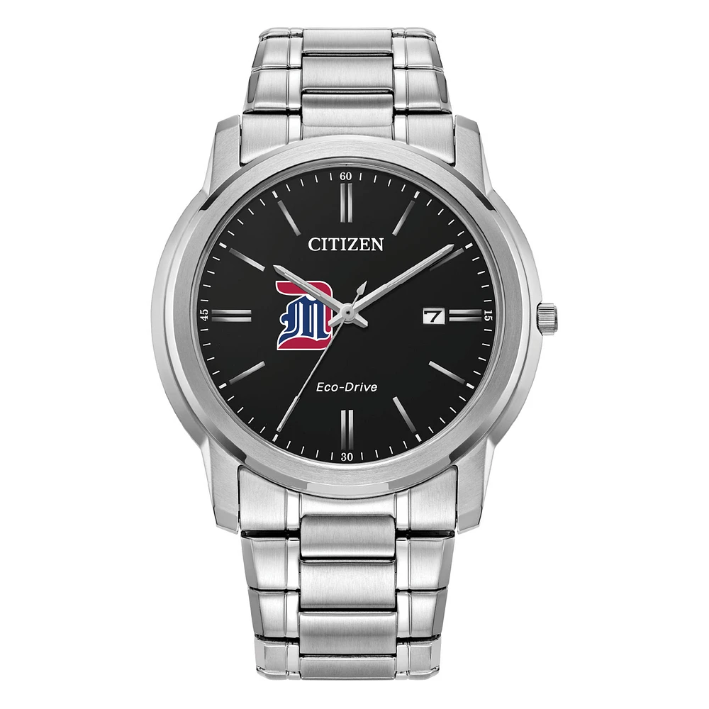 Men's Citizen Watch Silver Detroit Mercy Titans Eco-Drive Black Dial Stainless Steel Watch