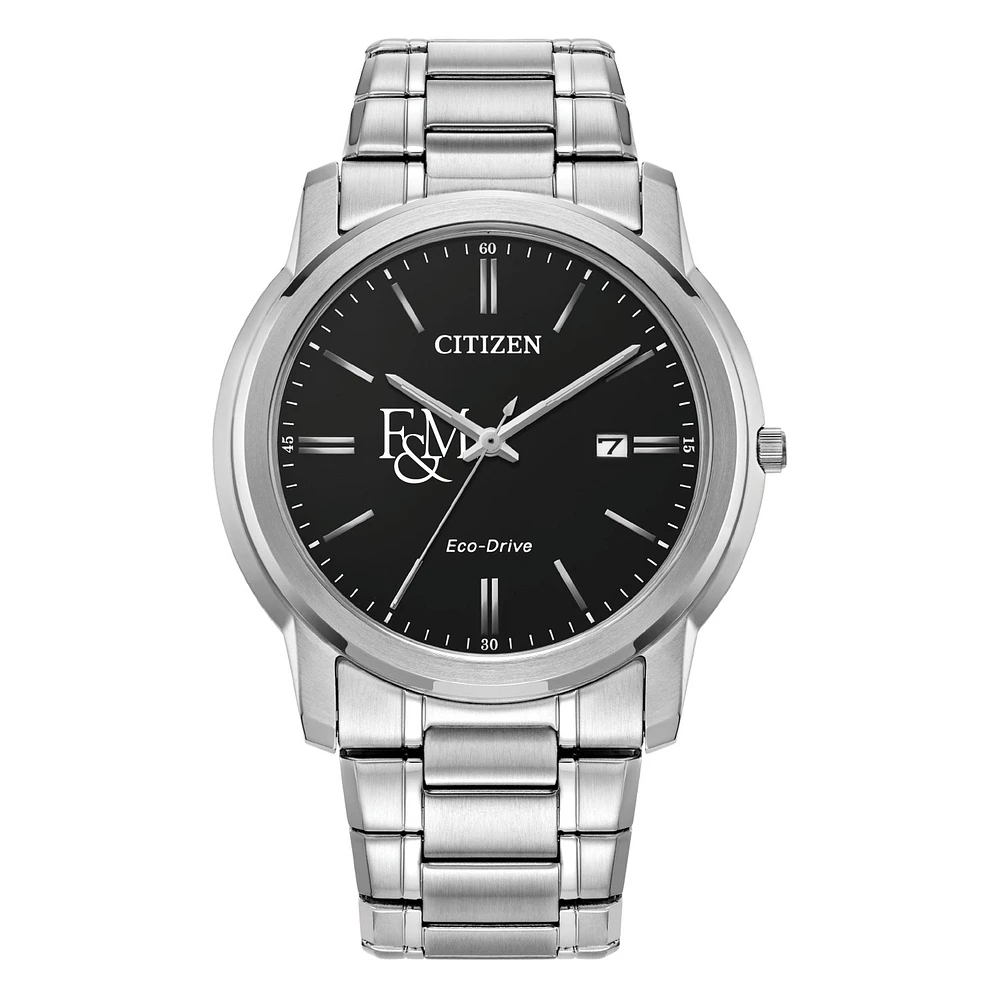 Men's Citizen Watch Silver Franklin & Marshall Diplomats Eco-Drive Black Dial Stainless Steel Watch