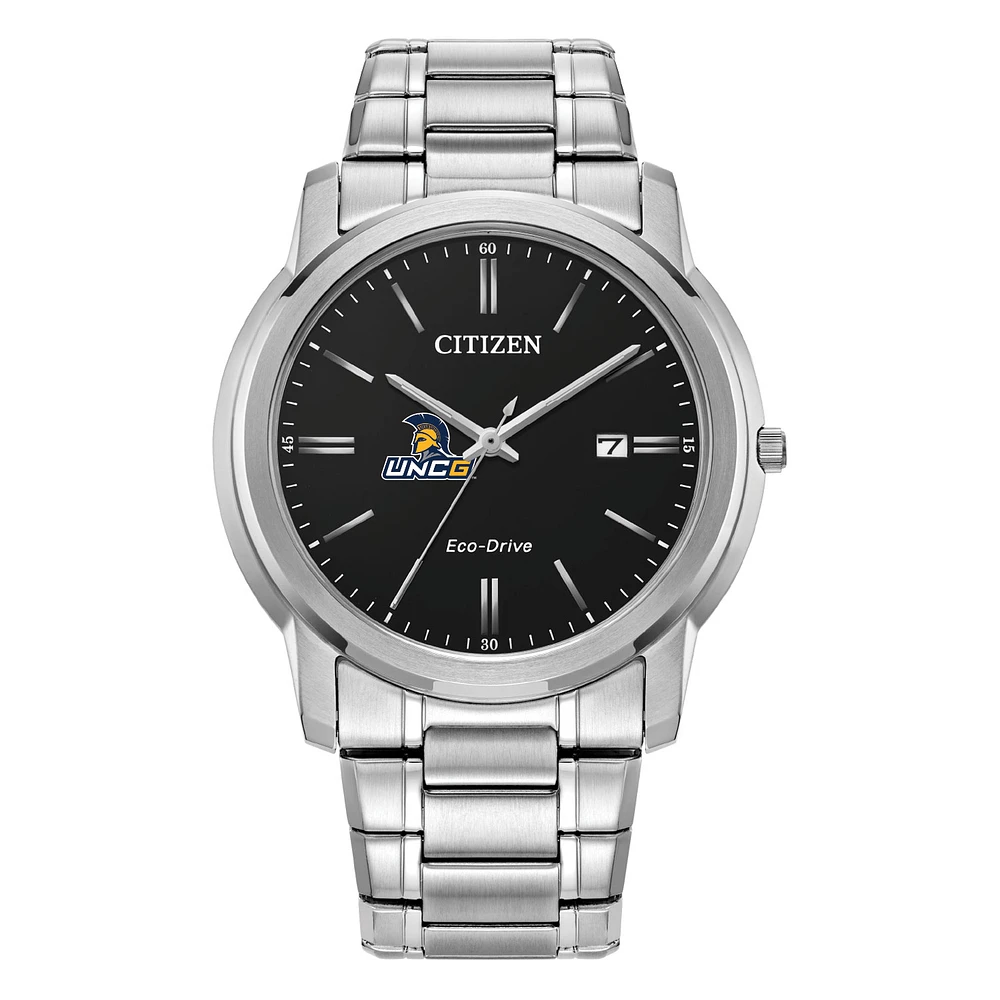 Men's Citizen Watch Silver UNCG Spartans Eco-Drive Black Dial Stainless Steel Watch