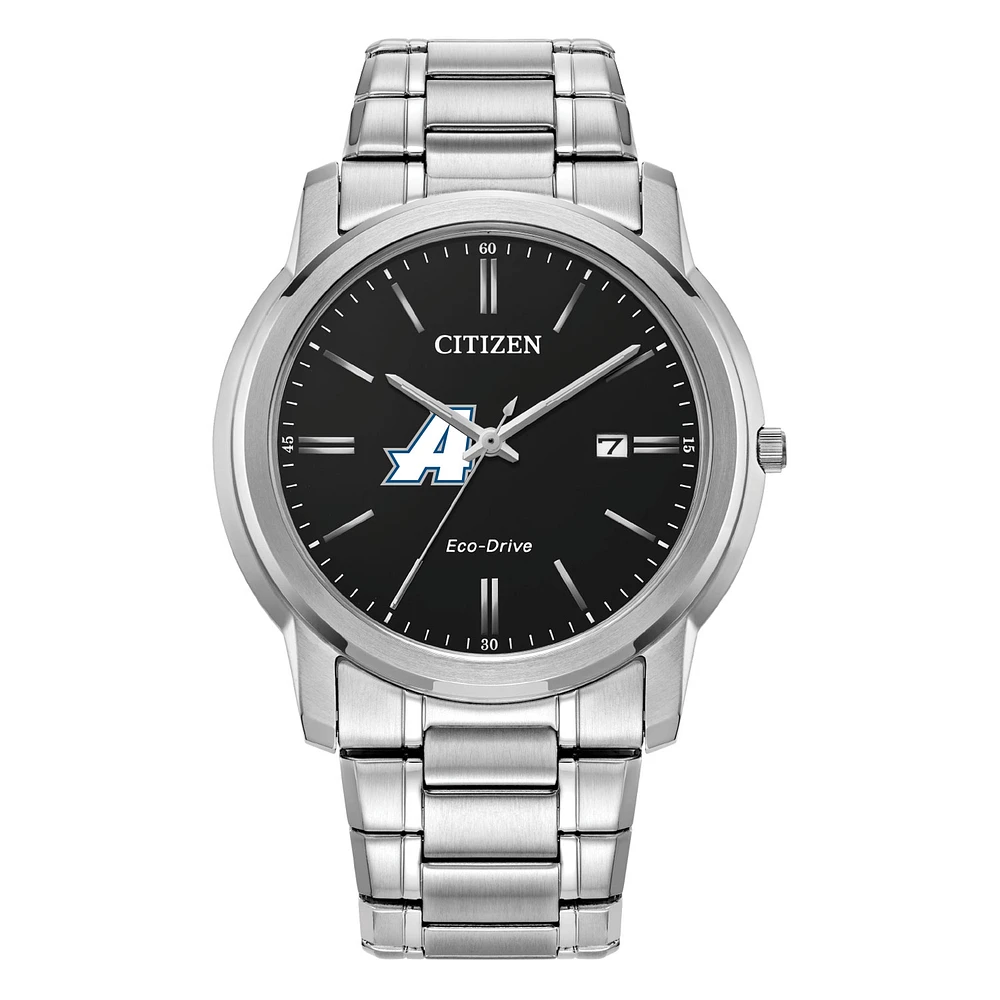Men's Citizen Watch Silver Assumption Greyhounds Eco-Drive Black Dial Stainless Steel Watch