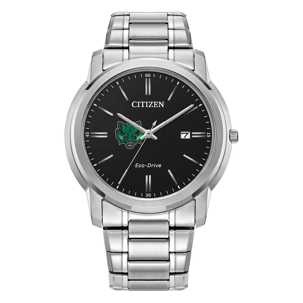 Men's Citizen Watch Silver Binghamton Bearcats Eco-Drive Black Dial Stainless Steel Watch