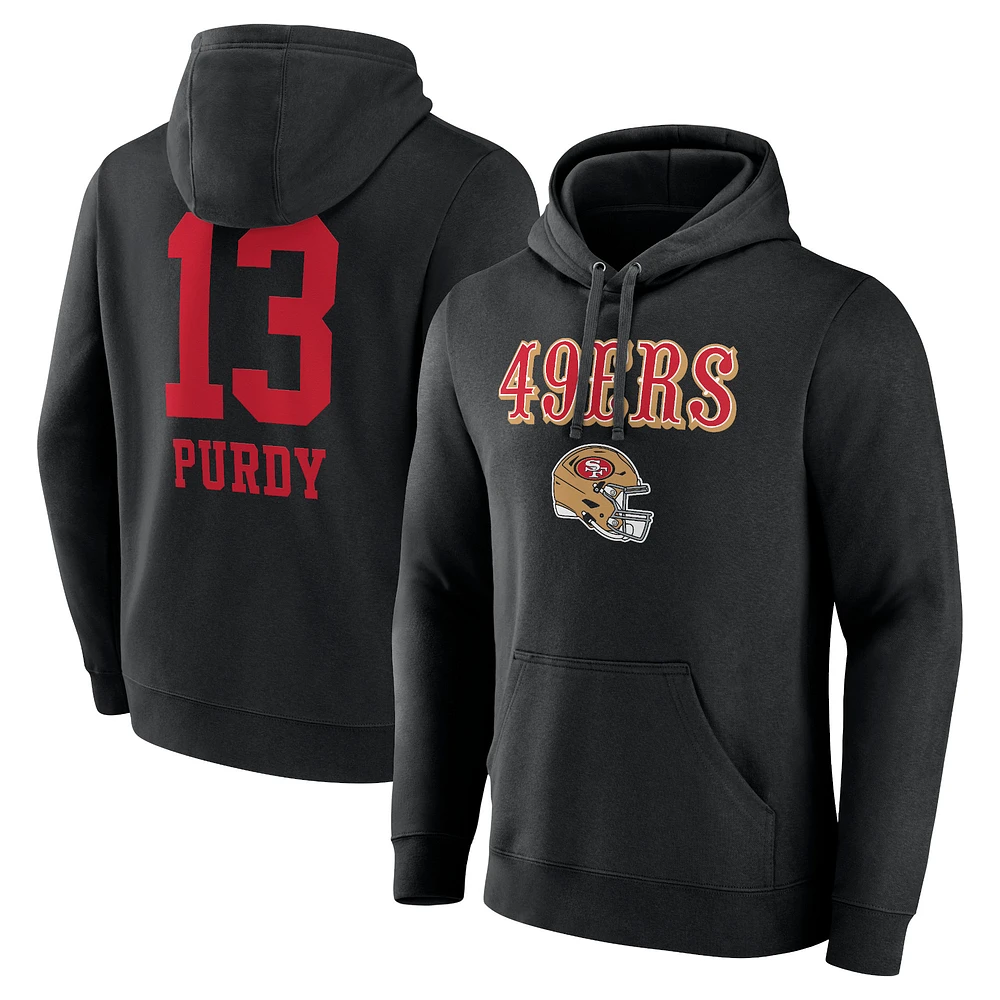 Men's Brock Purdy Black San Francisco 49ers Wordmark Player Name & Number Pullover Hoodie