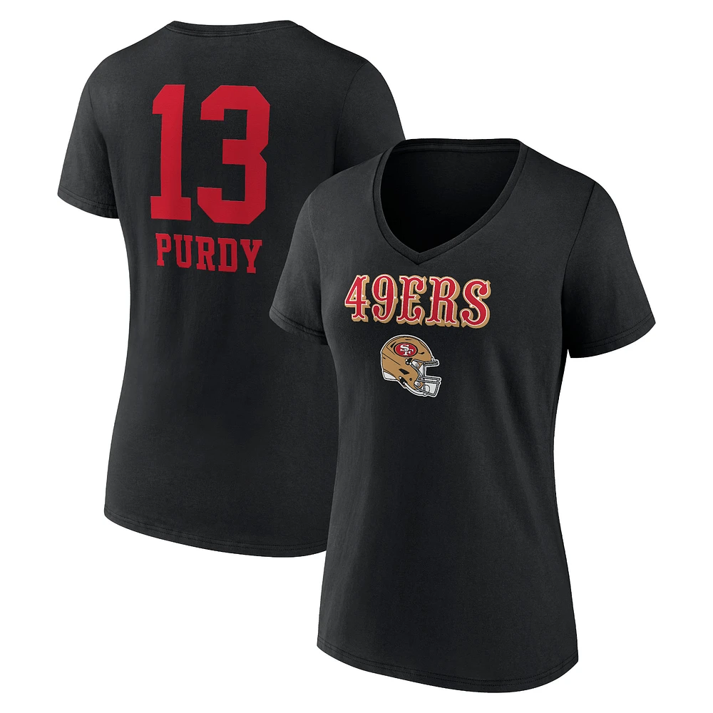 Women's Brock Purdy Black San Francisco 49ers Wordmark Player Name & Number V-Neck T-Shirt