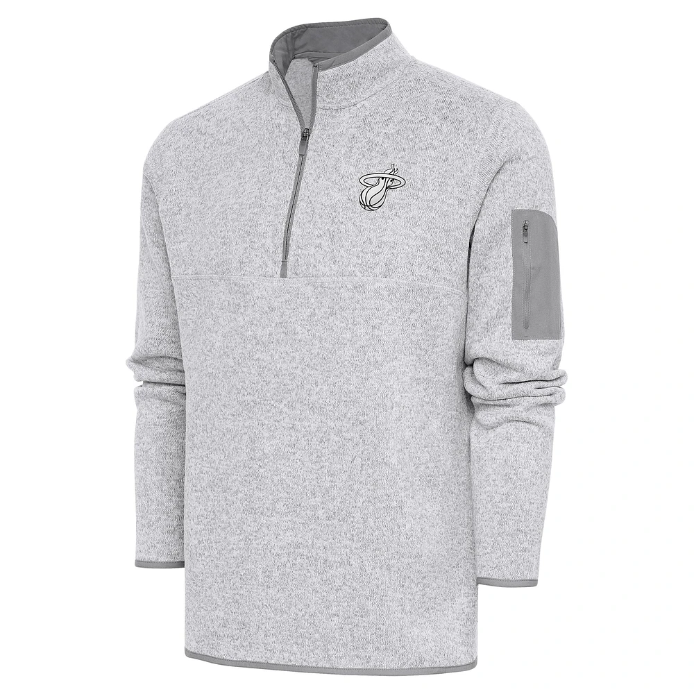 Men's Antigua Heather Gray Miami Heat Metallic Logo Fortune Quarter-Zip Jacket
