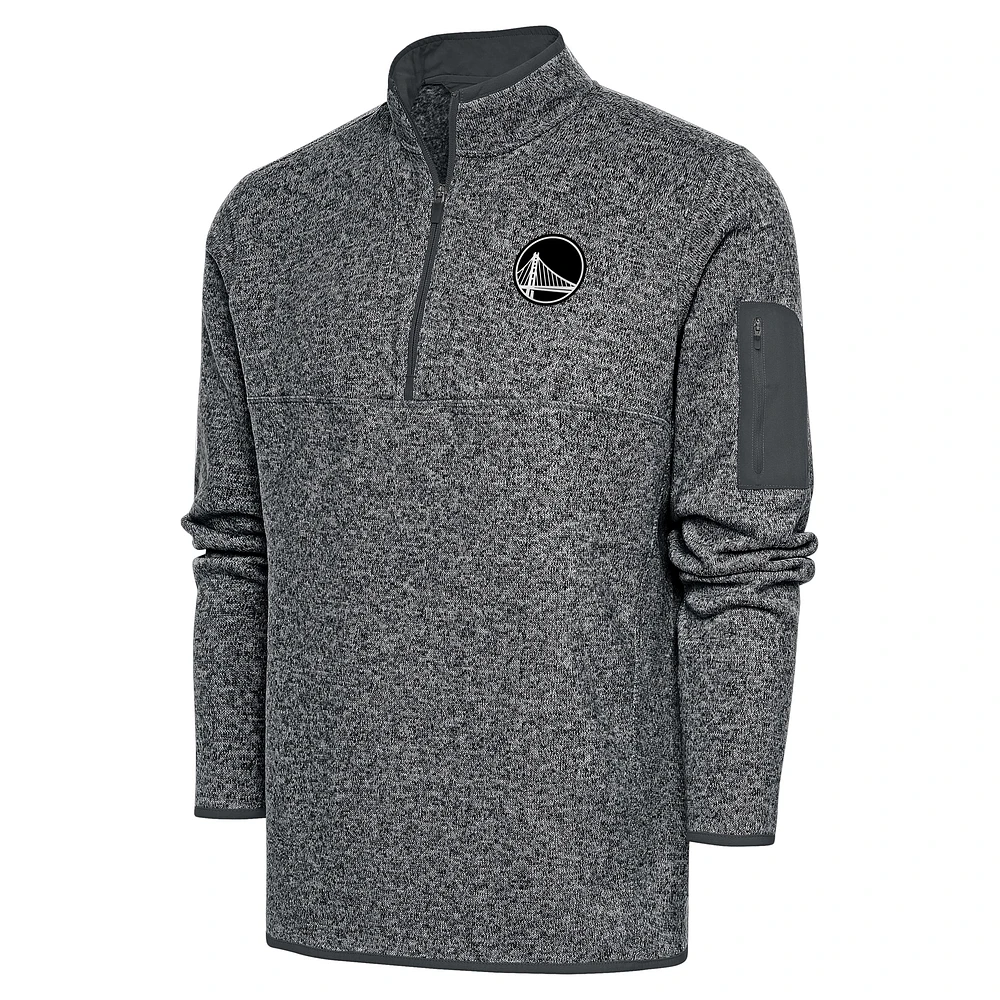 Men's Antigua Heather Gray Golden State Warriors Metallic Logo Fortune Quarter-Zip Jacket