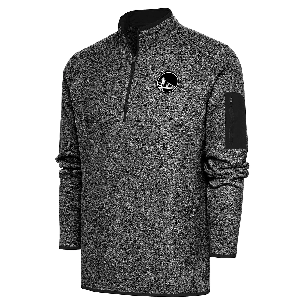 Men's Antigua Heather Golden State Warriors Metallic Logo Fortune Quarter-Zip Jacket