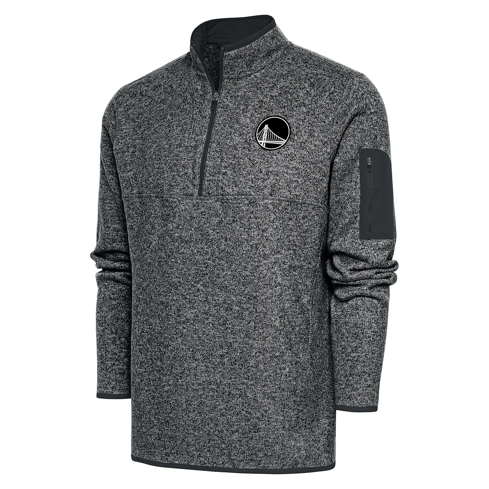 Men's Antigua Heather Gray Golden State Warriors Metallic Logo Big & Tall Fortune Quarter-Zip Jacket