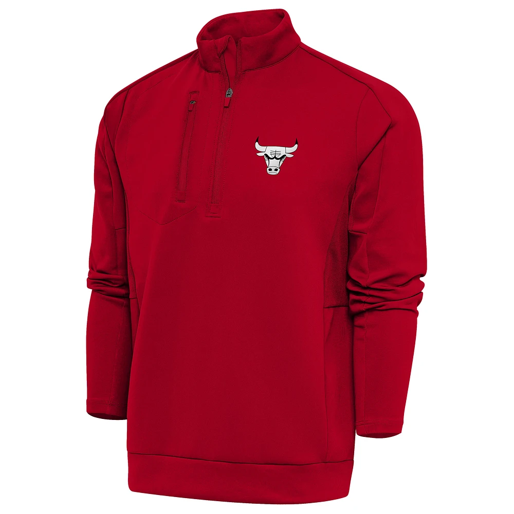 Men's Antigua Red Chicago Bulls Metallic Logo Generation Quarter-Zip Top