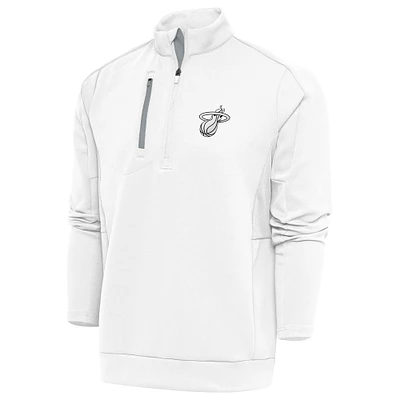 Men's Antigua White Miami Heat Metallic Logo Generation Quarter-Zip Top