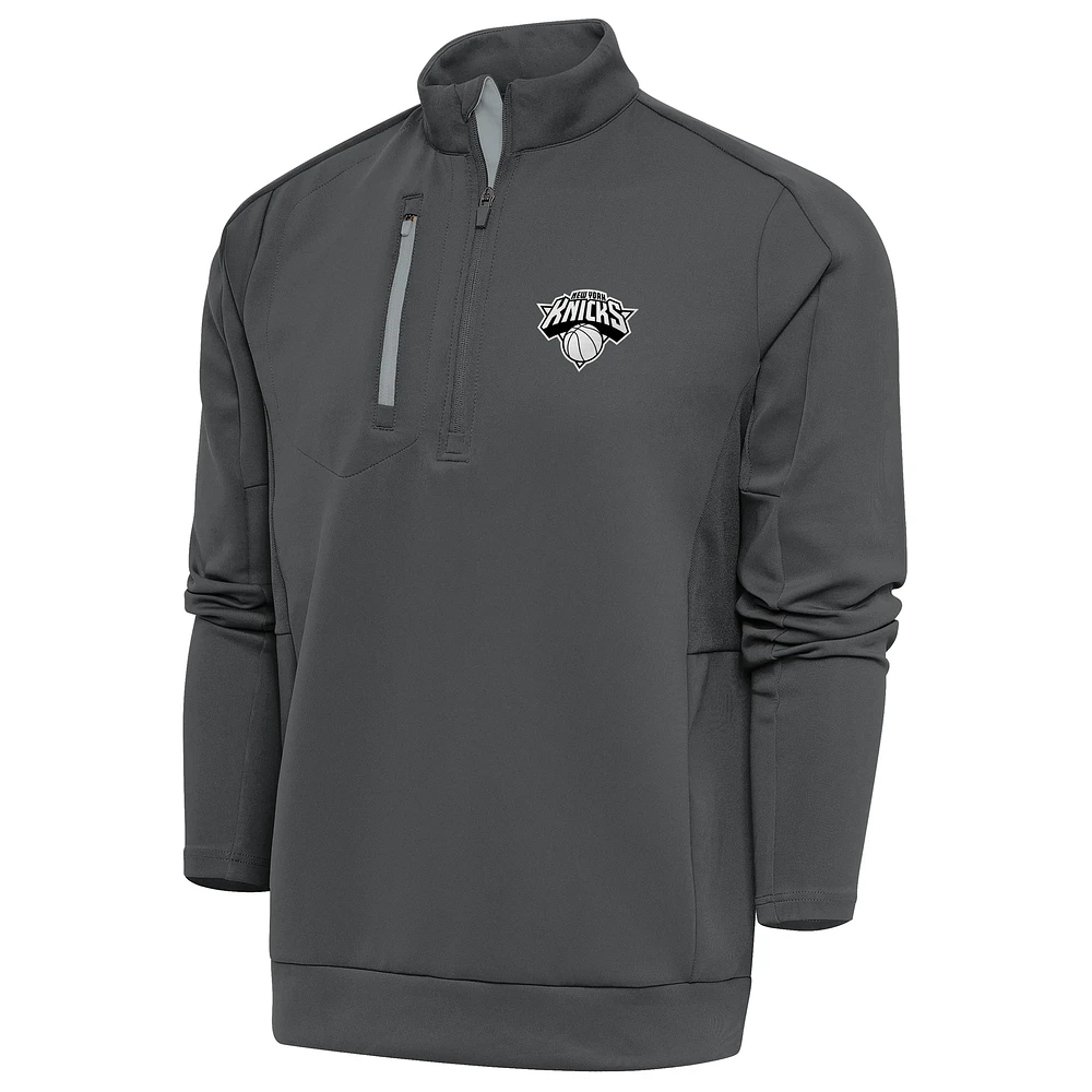 Men's Antigua Pewter New York Knicks Metallic Logo Generation Quarter-Zip Top