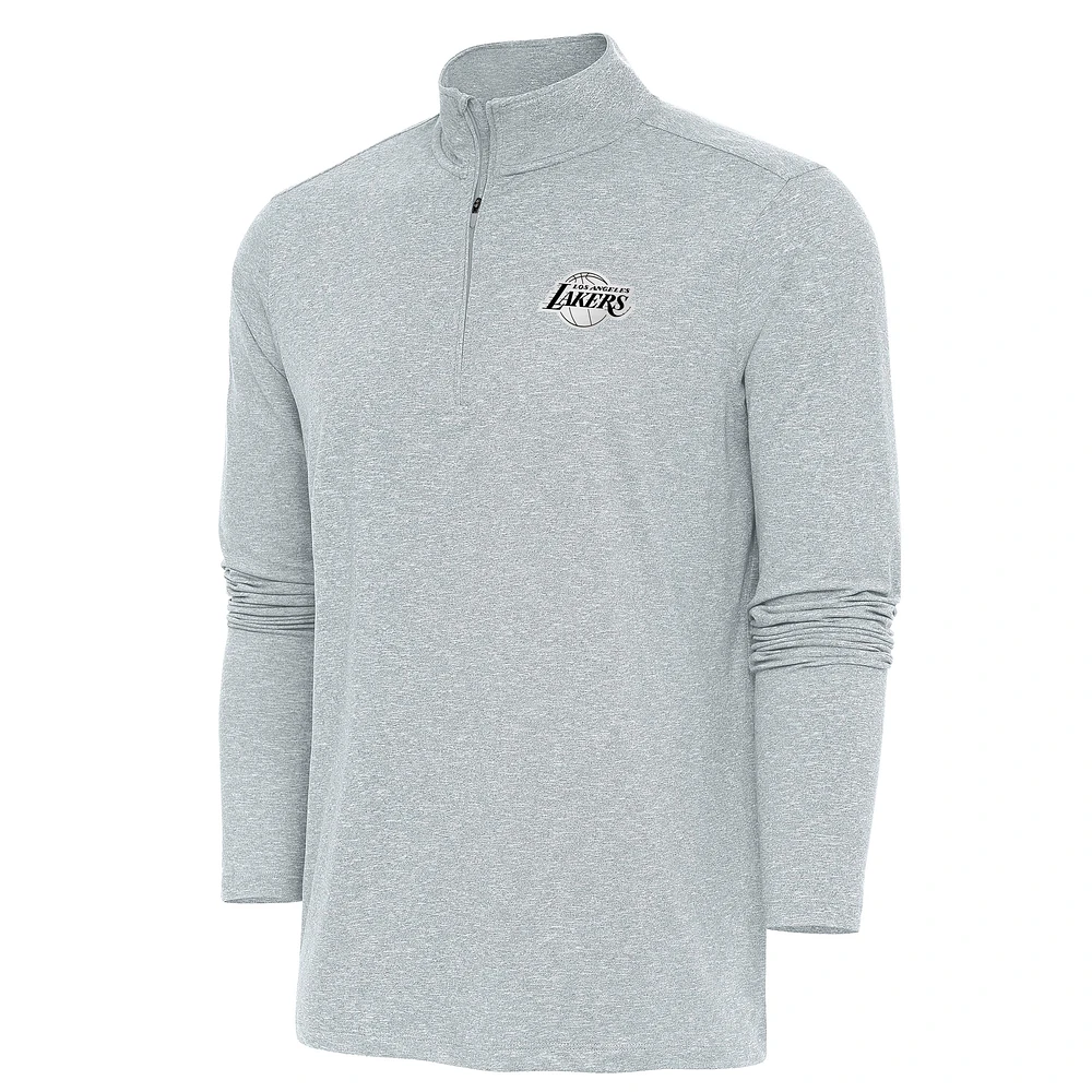 Men's Antigua Heather Gray Los Angeles Lakers Hunk Quarter-Zip Top