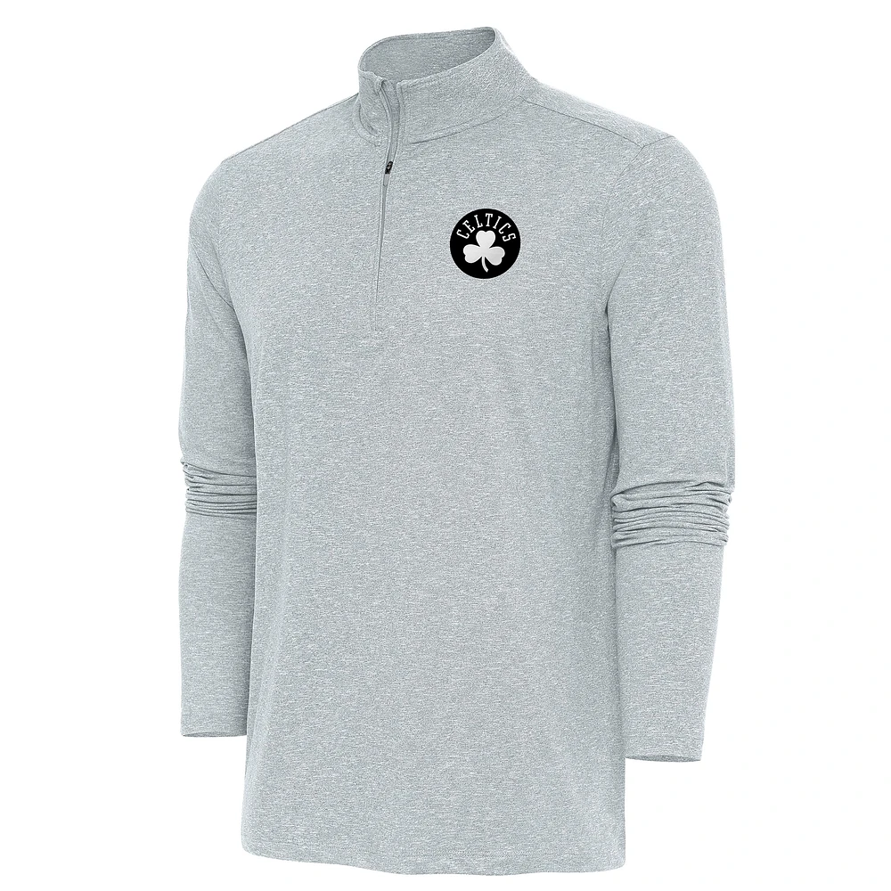Men's Antigua Heather Gray Boston Celtics Hunk Quarter-Zip Top