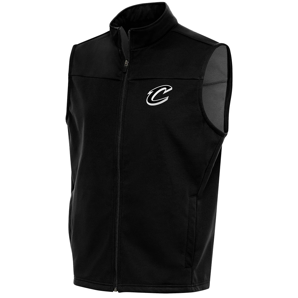 Men's Antigua Black Cleveland Cavaliers Metallic Logo Links Full-Zip Golf Vest