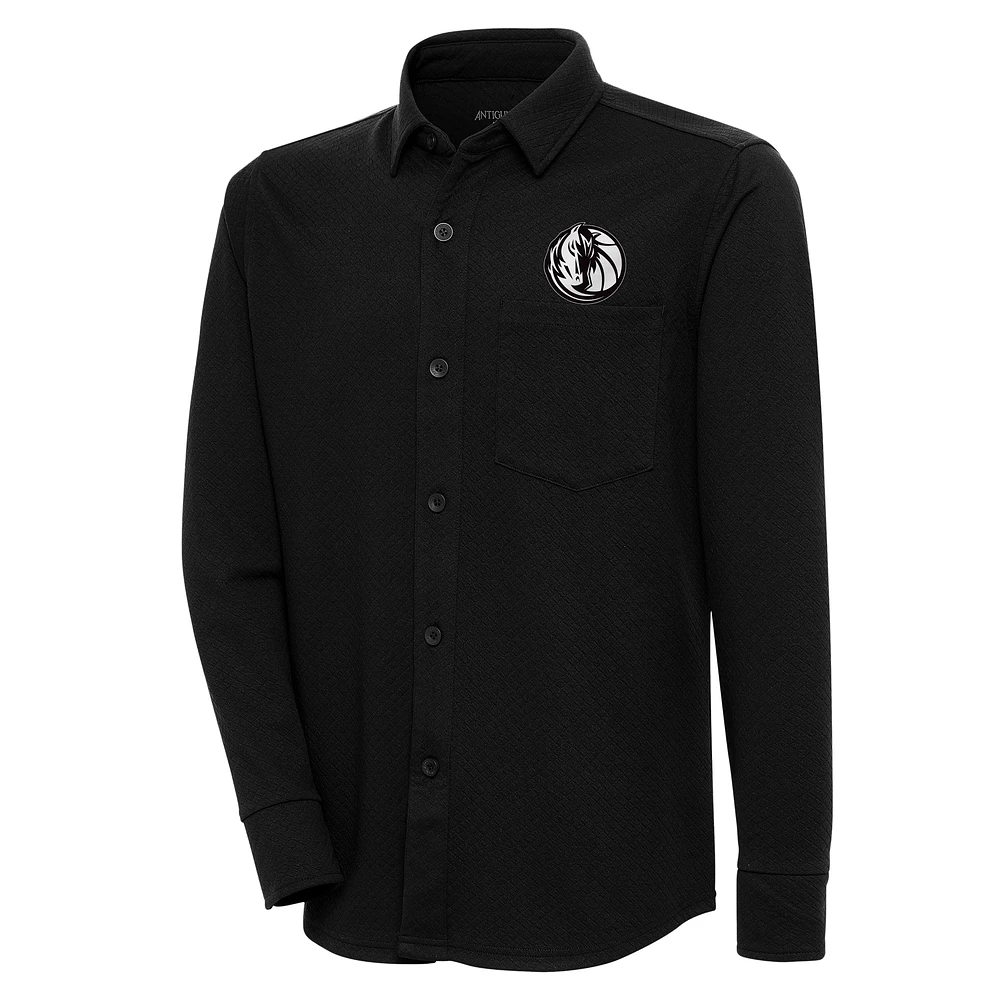 Men's Antigua Black Dallas Mavericks Streamer Button-Up Shacket
