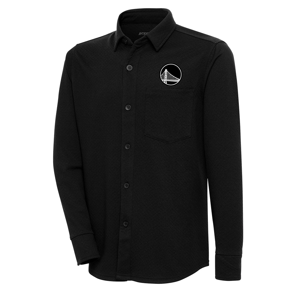 Men's Antigua Black Golden State Warriors Streamer Button-Up Shacket