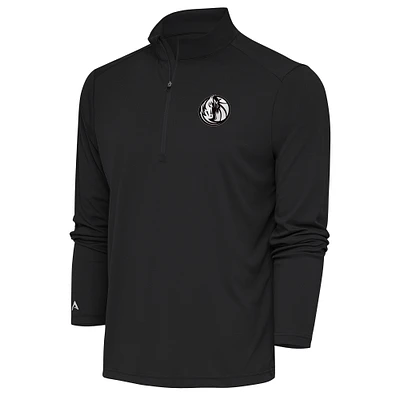 Men's Antigua Charcoal Dallas Mavericks Metallic Logo Tribute Quarter-Zip Top