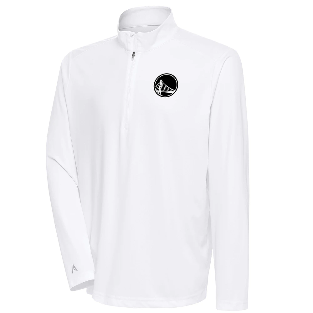 Men's Antigua White Golden State Warriors Metallic Logo Tribute Quarter-Zip Top
