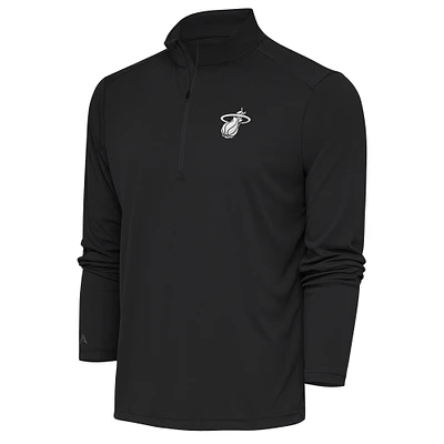 Men's Antigua Charcoal Miami Heat Metallic Logo Tribute Quarter-Zip Top