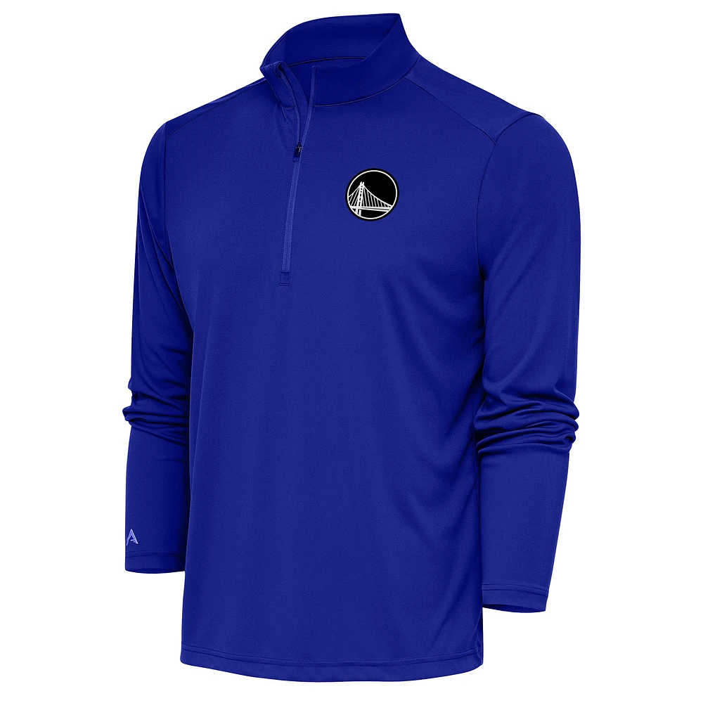 Men's Antigua Royal Golden State Warriors Metallic Logo Tribute Quarter-Zip Top