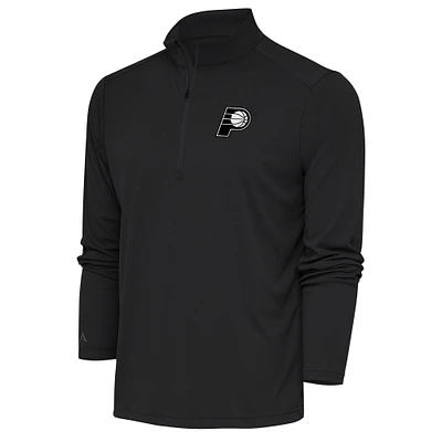 Men's Antigua Charcoal Indiana Pacers Metallic Logo Tribute Quarter-Zip Top