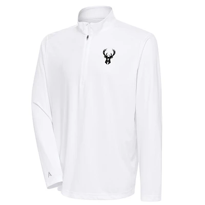 Men's Antigua Milwaukee Bucks Metallic Logo Tribute Quarter-Zip Top