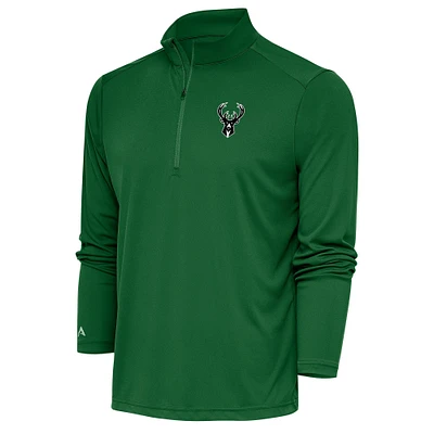 Men's Antigua Hunter Green Milwaukee Bucks Metallic Logo Tribute Quarter-Zip Top