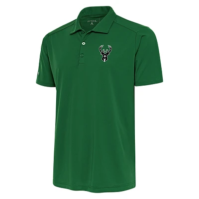 Men's Antigua Hunter Green Milwaukee Bucks Metallic Logo Tribute Desert Dry Polo