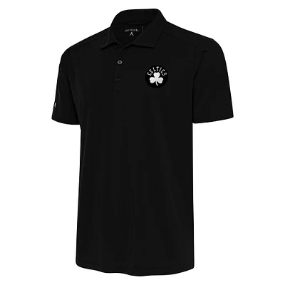 Men's Antigua Black Boston Celtics Metallic Logo Tribute Polo