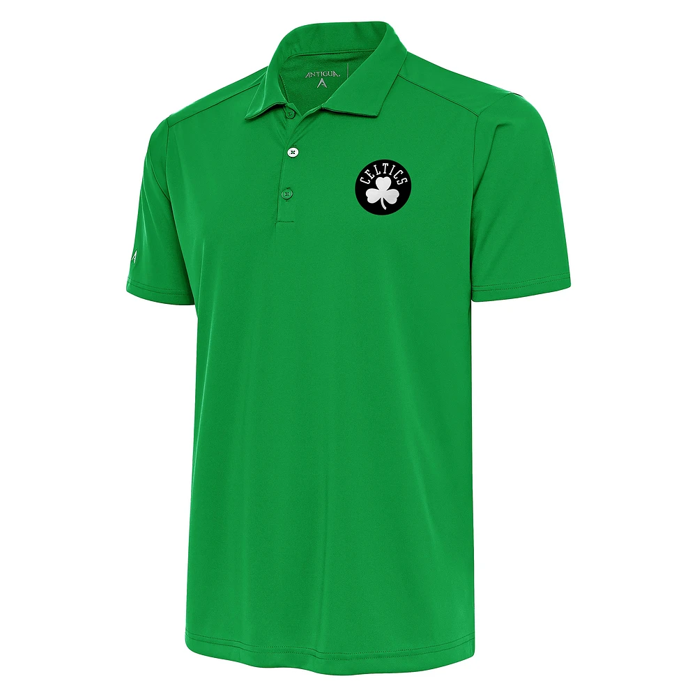 Men's Antigua Kelly Green Boston Celtics Metallic Logo Tribute Desert Dry Polo