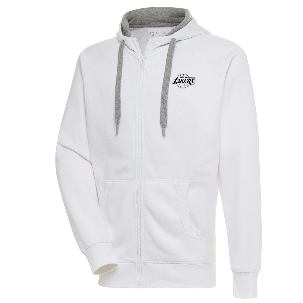 Men's Antigua Los Angeles Lakers Metallic Logo Victory Raglan Full-Zip Hoodie