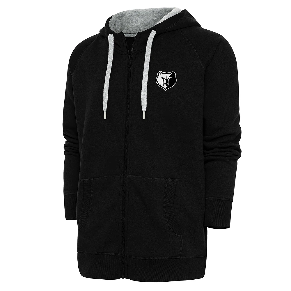 Men's Antigua Black Memphis Grizzlies Metallic Logo Victory Raglan Full-Zip Hoodie